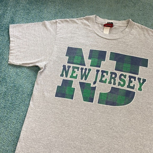 VINTAGE New Jersey Shirt Adult Large NJ State Plaid Gray Blue Green Mens 90s - Picture 2 of 12